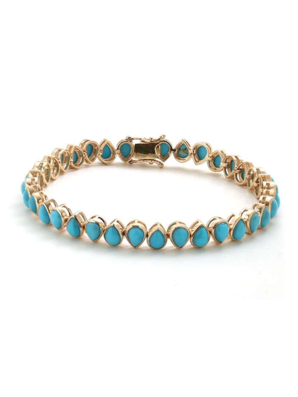 Turquoise Teardrop 14K (Custom) Yellow Gold Tennis Bracelet